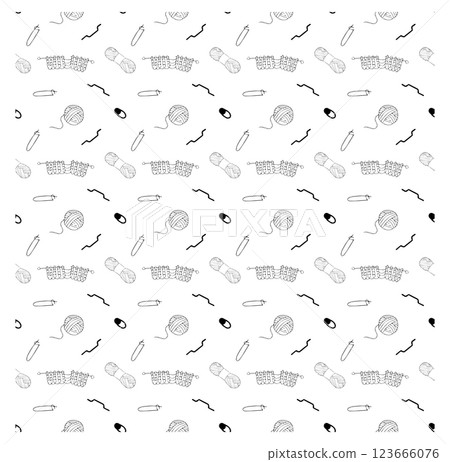 Knitting and accessories. Doodle style. Vector illustration. Seamless pattern. 123666076