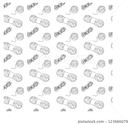 Knitting and accessories. Doodle style. Vector illustration. Seamless pattern. 123666079