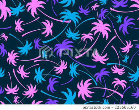 Palm trees seamless pattern. Summer time, wallpaper with tropical palm trees pattern. Design for printing t-shirts, banners and promotional items. Vector illustration 123666160