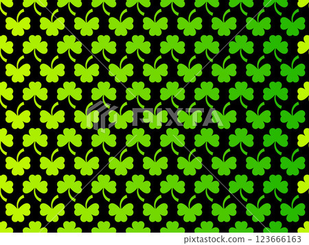 Green clover leaves seamless pattern for St. Patrick's Day. Shamrock clover is a symbol of good luck. Design for promotional products, postcards and printed publications. Vector illustration Green clover leaves seamless pattern for St. Patrick's Day. Shamrock clover is a symbol of good luck. Design for promotional products, postcards and printed publications. Vector illustration 123666163