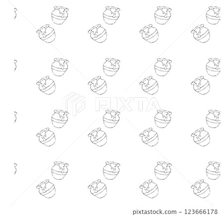 Ball of thread. Skein of yarn. Knitting and knitting accessories. Doodle style. Vector illustration. Seamless pattern. 123666178