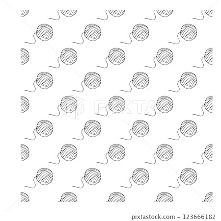 Ball of thread. Skein of yarn. Knitting and knitting accessories. Doodle style. Vector illustration. Seamless pattern. 123666182