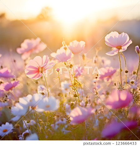 Delicate Blossoms Glowing in Soft Pastel Hues 123666433