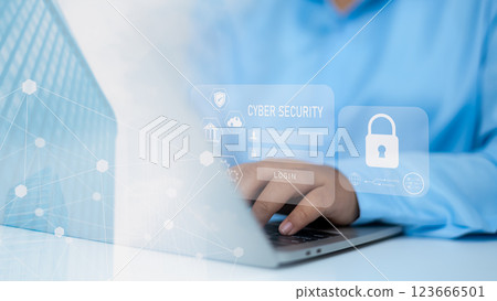 Cyber security and data protection on internet, Password protected system and storage, Human use laptop to virtual shield, Secure access, Cybersecurity technology, User privacy security and encryption Cyber security and data protection on internet, Password protected system and storage, Human use laptop to virtual shield, Secure access, Cybersecurity technology, User privacy security and encryption 123666501