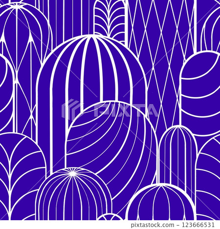 Seamless pattern of lines in the shape of a cactus on a colored background. Endless line ornament Seamless pattern of lines in the shape of a cactus on a colored background. Endless line ornament 123666531