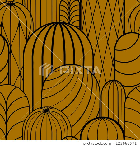 Seamless pattern of lines in the shape of a cactus on a colored background. Endless line ornament Seamless pattern of lines in the shape of a cactus on a colored background. Endless line ornament 123666571