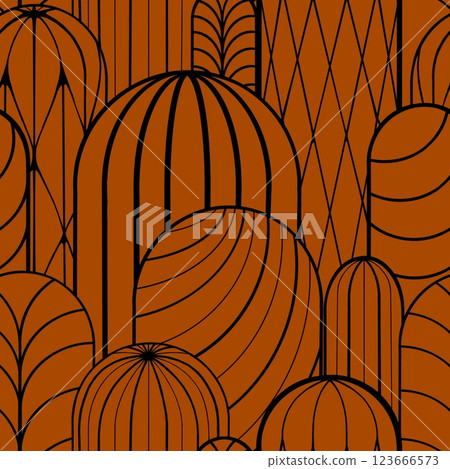 Seamless pattern of lines in the shape of a cactus on a colored background. Endless line ornament Seamless pattern of lines in the shape of a cactus on a colored background. Endless line ornament 123666573