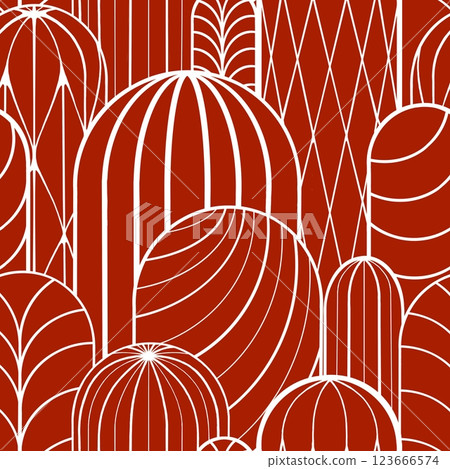 Seamless pattern of lines in the shape of a cactus on a colored background. Endless line ornament Seamless pattern of lines in the shape of a cactus on a colored background. Endless line ornament 123666574