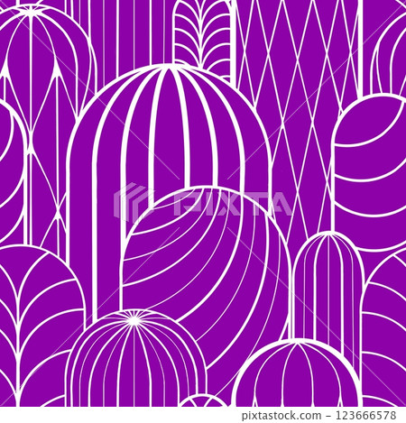 Seamless pattern of lines in the shape of a cactus on a colored background. Endless line ornament 123666578