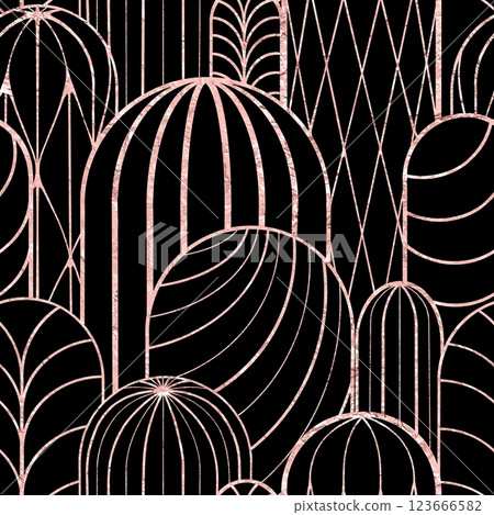 Seamless pattern of lines in the shape of a cactus on a colored background. Endless line ornament 123666582