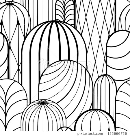 Seamless pattern of lines in the shape of a cactus on a colored background. Endless line ornament Seamless pattern of lines in the shape of a cactus on a colored background. Endless line ornament 123666756