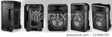 Portable party music speaker on wheels 123666767