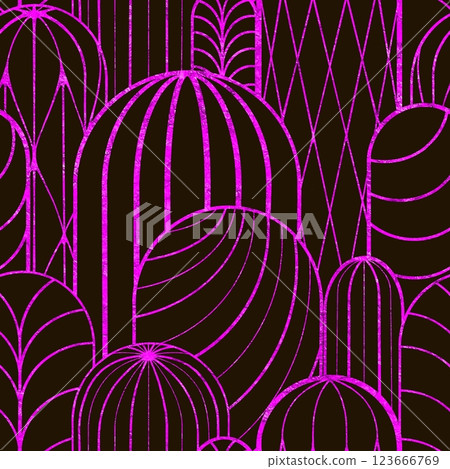 Seamless pattern of lines in the shape of a cactus on a colored background. Endless line ornament 123666769