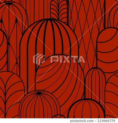 Seamless pattern of lines in the shape of a cactus on a colored background. Endless line ornament 123666770