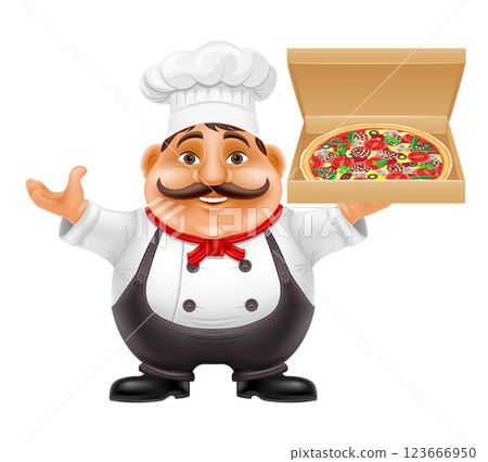 chef man preparing dishes and food in the kitchen vector illustration 123666950