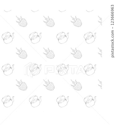 Metallic retro teapot and raspberry. Doodle style. Vector illustration. Seamless pattern. Metallic retro teapot and raspberry. Doodle style. Vector illustration. Seamless pattern. 123666963