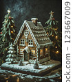 Gingerbread house decorated with colorful candies 123667009