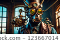 Steampunk style. Industrial mechanical monster made of metal and leather. Supernatural being. 123667014
