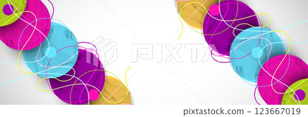 Abstract colored background. Wireframe circles. Modern science or technology art elements. Surface illustration. Vector. Abstract colored background. Wireframe circles. Modern science or technology art elements. Surface illustration. Vector. 123667019