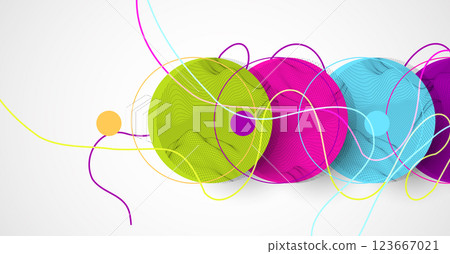 Abstract colored background.  Wireframe circles. Modern science or technology art elements. Surface illustration. Vector. 123667021