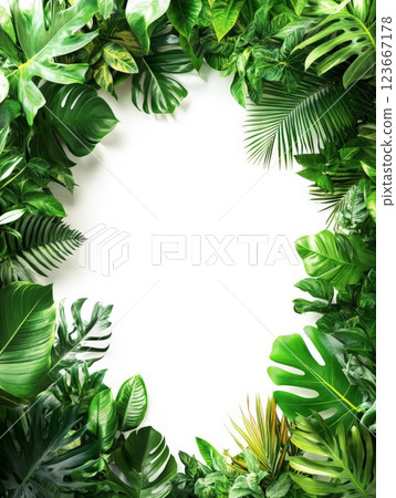 Green Tropical Leaf Border. 123667178