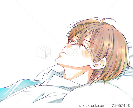 A man lying on his back with his eyes closed sleeping soundly 123667408