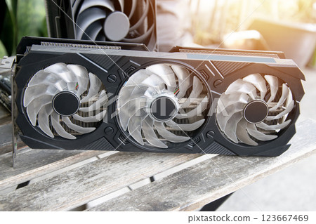 Front view of a computer graphics card 123667469