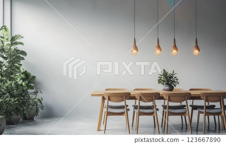 Modern scandinavian kitchen, bright spacious interior design wallpaper. Minimalist cozy home, copy space, chic sleek style 123667890