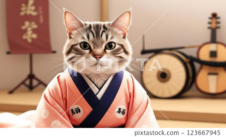 穿著和服的日本貓 穿著和服的日本貓 123667945