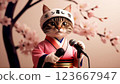 穿著和服的日本貓 123667947