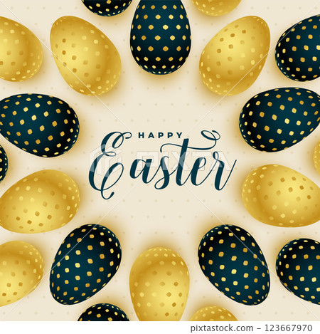 happy easter decoration background with golden eggs 123667970