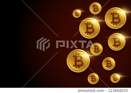 golden bitcoins background with text space 123668035