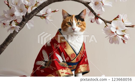 Japanese cat posing in a kimono 123668056