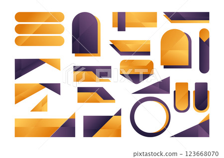 Modern Geometric Banner Elements In Gold And Purple For Stylish Web And Graphic Design 123668070
