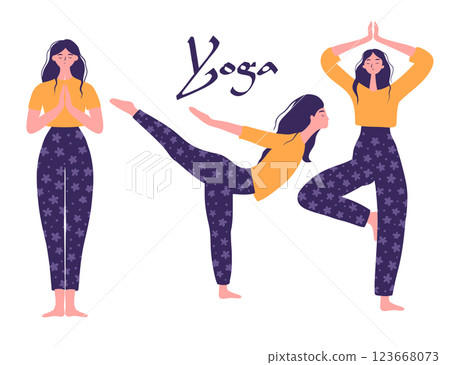 Yoga Vector Clipart Set With Women In Meditation And Fitness Poses 123668073