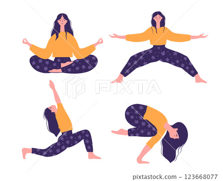 Vector Yoga Clipart Set With Women Practicing Meditation And Strength Poses Vector Yoga Clipart Set With Women Practicing Meditation And Strength Poses 123668077
