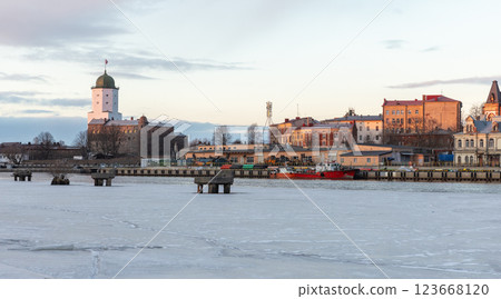Seaport of Vyborg, seaside view, Vyborg Castle is on the background Seaport of Vyborg, seaside view, Vyborg Castle is on the background 123668120