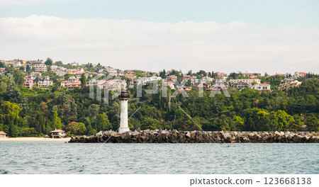 Beautiful coastal village surrounded by lush green trees. Black Sea, Varna Beautiful coastal village surrounded by lush green trees. Black Sea, Varna 123668138