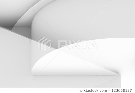 Abstract composition featuring white geometrical and curved shapes, 3d 123668157