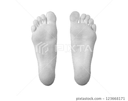 Vintage-style halftone illustration of a bare female foot, monochrome retro design emphasizing skin 123668171