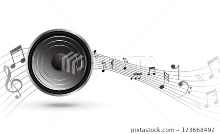 music speaker with sound pentagram wave background 123668492