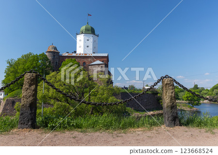 Vyborg Castle on a sunny summer day 123668524