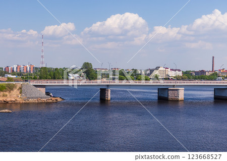 Petrovsky Bridge on a sunny summer day, Vyborg Petrovsky Bridge on a sunny summer day, Vyborg 123668527