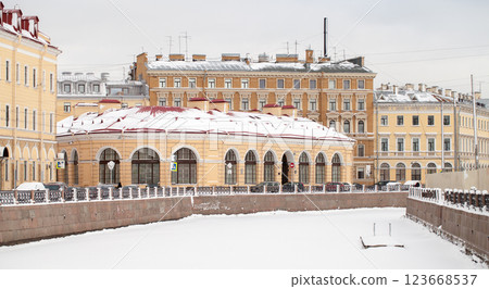 Saint-Petersburg street photo with Moyka River in cold season Saint-Petersburg street photo with Moyka River in cold season 123668537