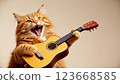 棕色虎斑貓彈吉他 123668585