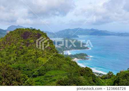 Coastal tropical landscape photography of Mahe island, Seychelles Coastal tropical landscape photography of Mahe island, Seychelles 123668726