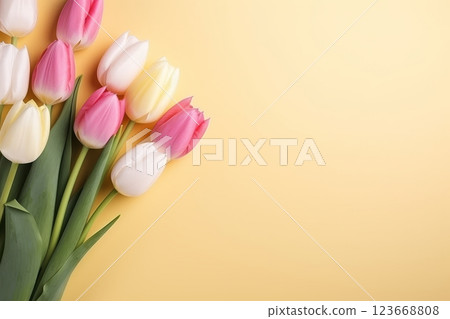 Tulips on a light banner 123668808