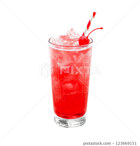 Shirley Temple cocktail, transparent PNG isolated background. Pink red color, mixology, bar menu cocktails, colorful refreshing drink with garnish 123669151
