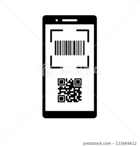Cashless payment barcode QR code displayed on smartphone screen Cashless payment barcode QR code displayed on smartphone screen 123669612