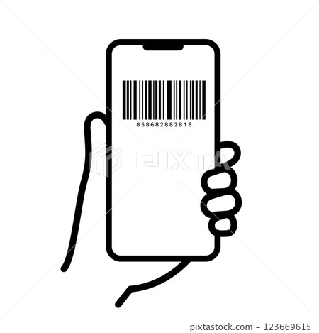 手拿著智慧型手機條碼的圖標 手拿著智慧型手機條碼的圖標 123669615